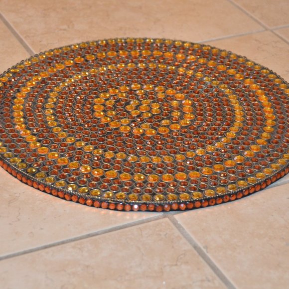 KIM SEYBERT HOLIDAY FALL BROWN GOLD CRYSTAL BEADED PLACEMAT CHARGER CENTERPIECE - Picture 5 of 10